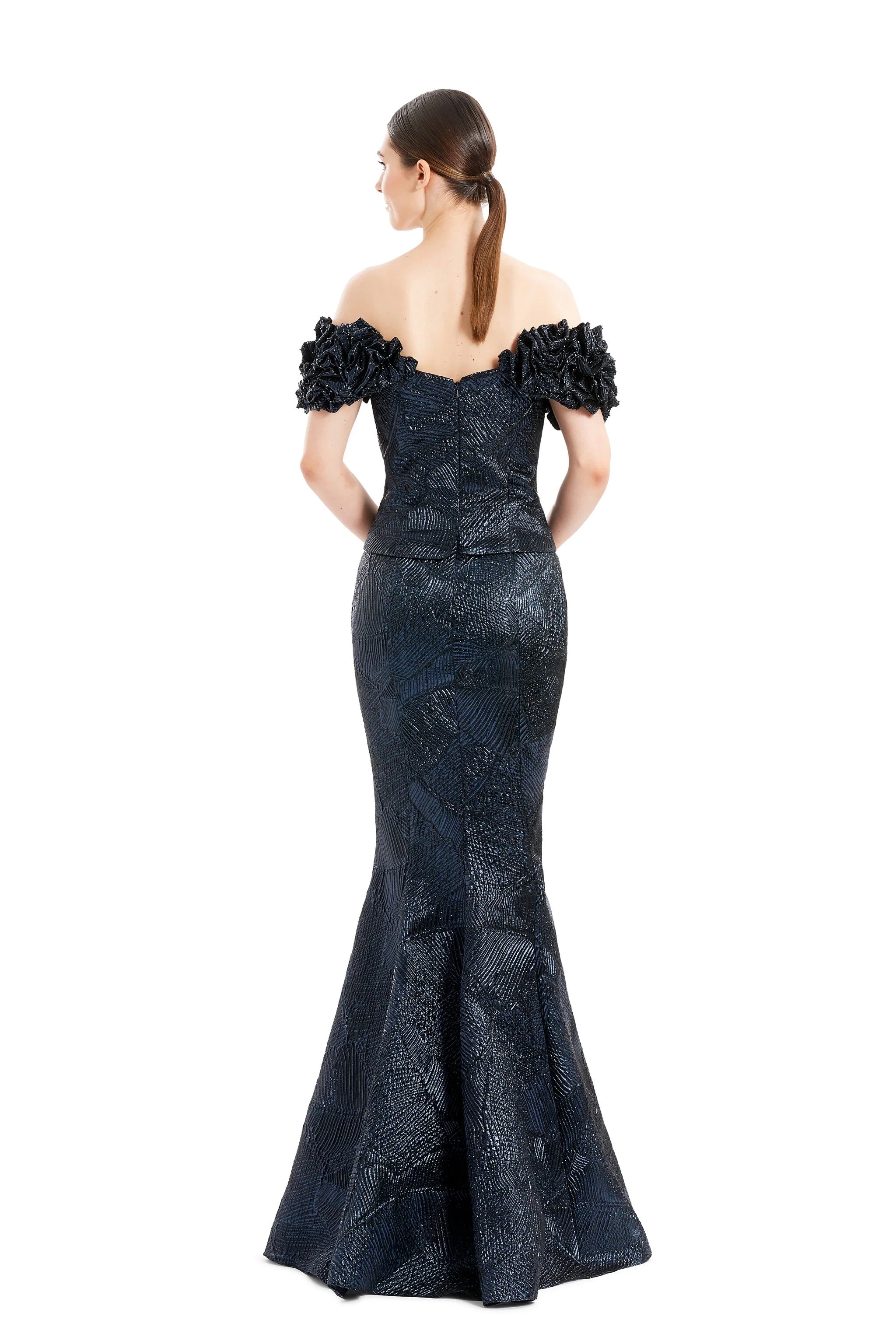 Formal Dresses Long Metallic Formal Ruffle Evening Dress Navy