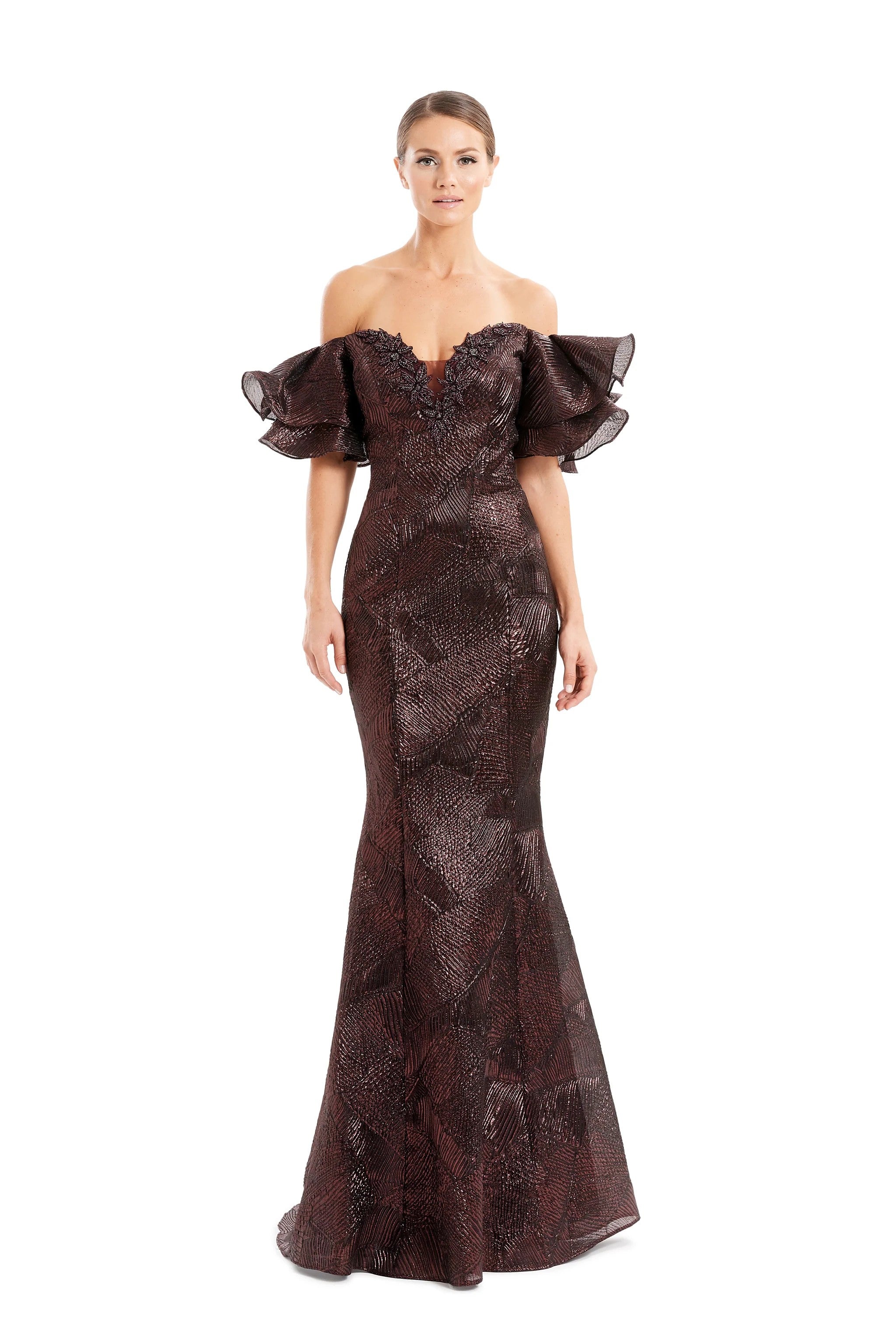 Formal Dresses Floral Beaded Long Formal Evening Dress Wine