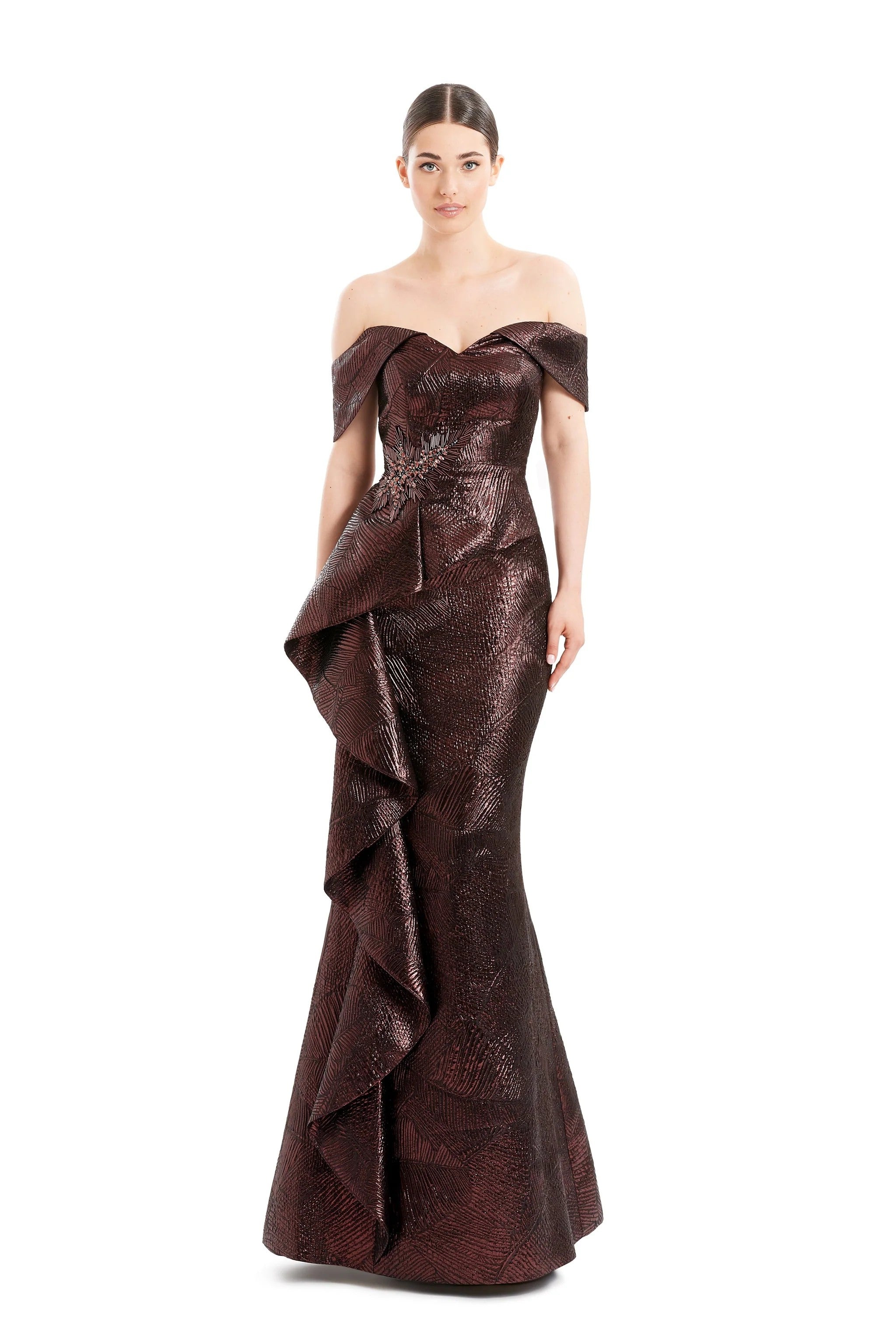Formal Dresses Beaded Formal Long Ruffle Evening Dress Wine
