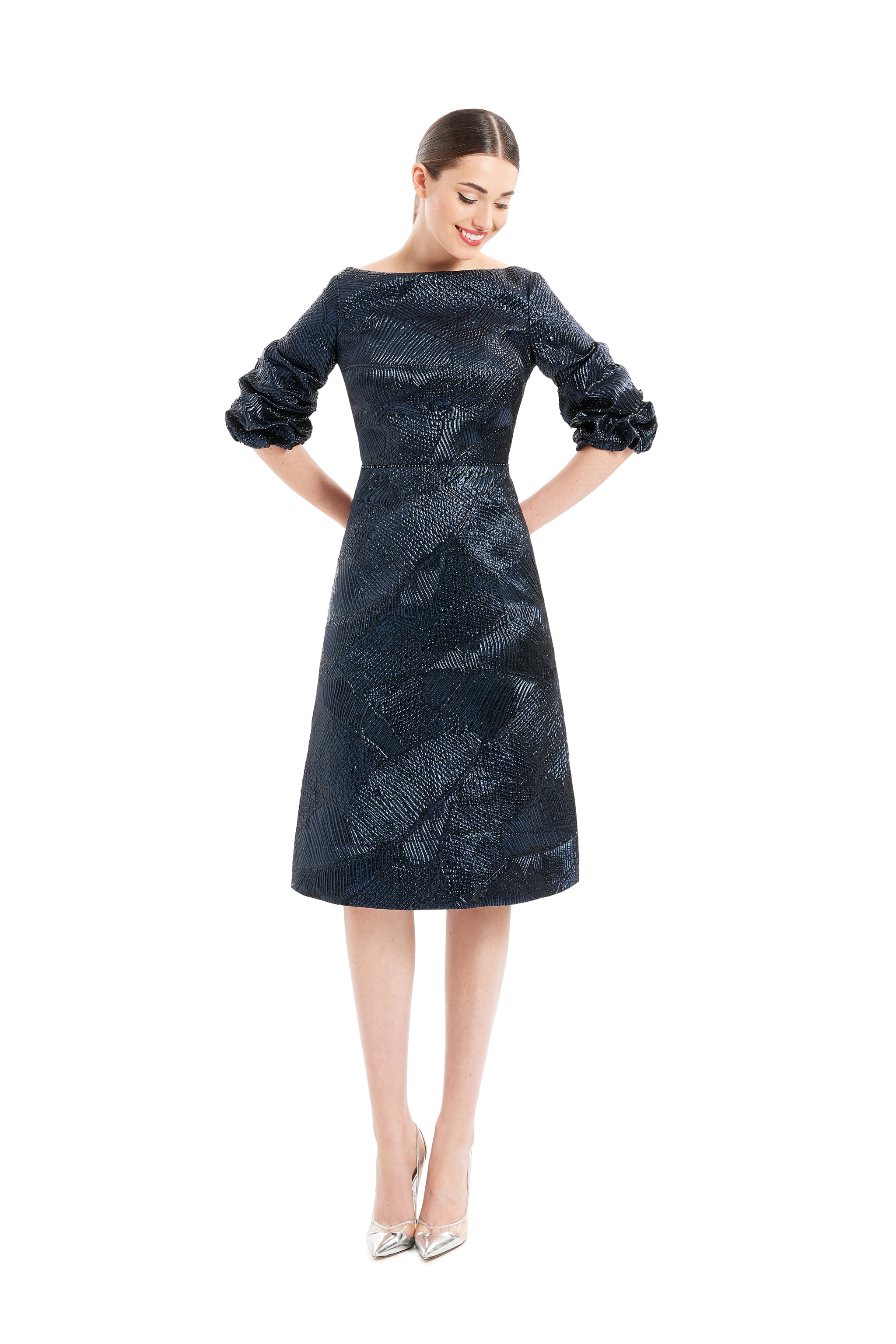 Cocktail Dresses Short Beaded A Line Knee Length Cocktail Dress Navy