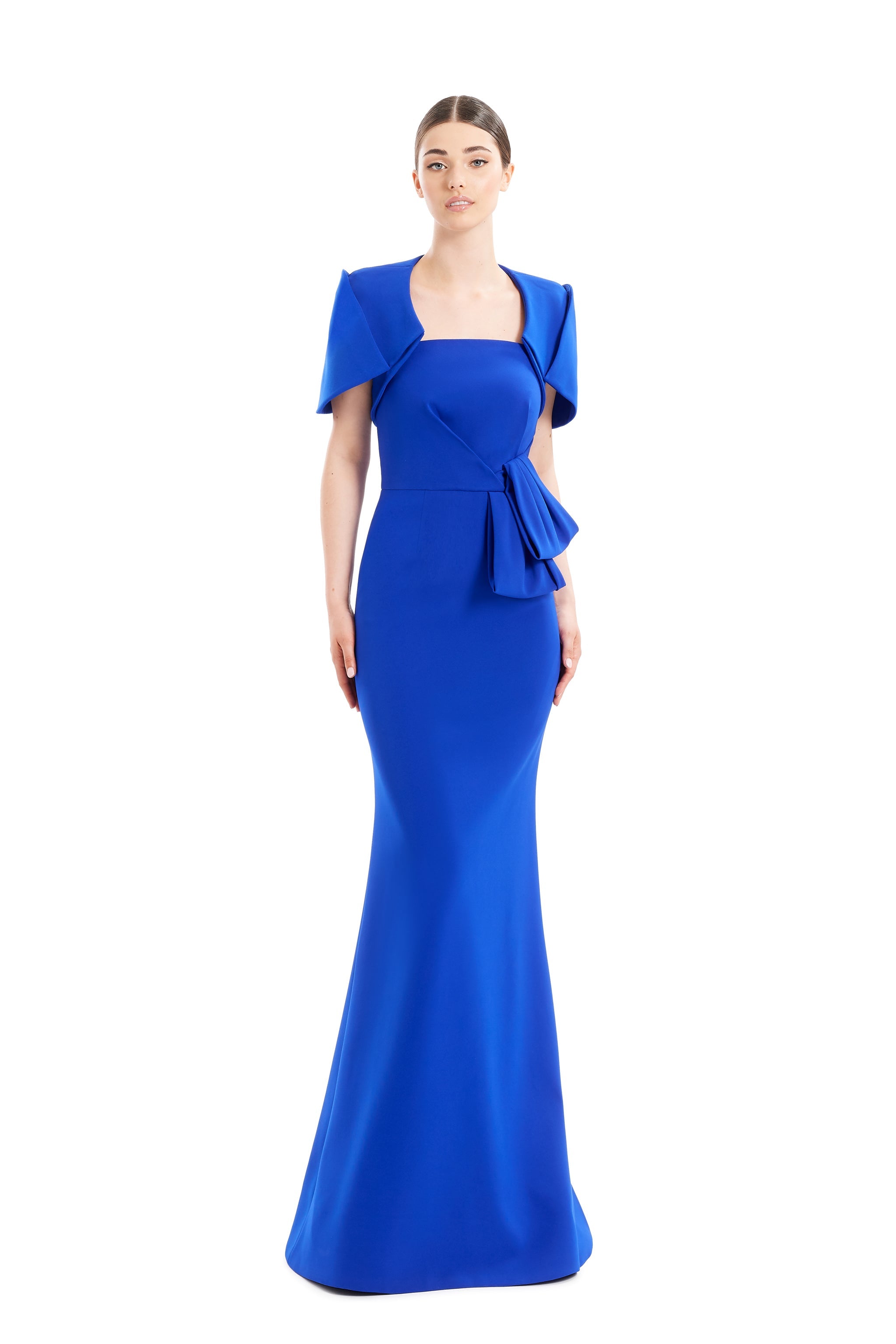 Blue Alexander By Daymor 1656F22 Pleated Long Formal Evening Bolero