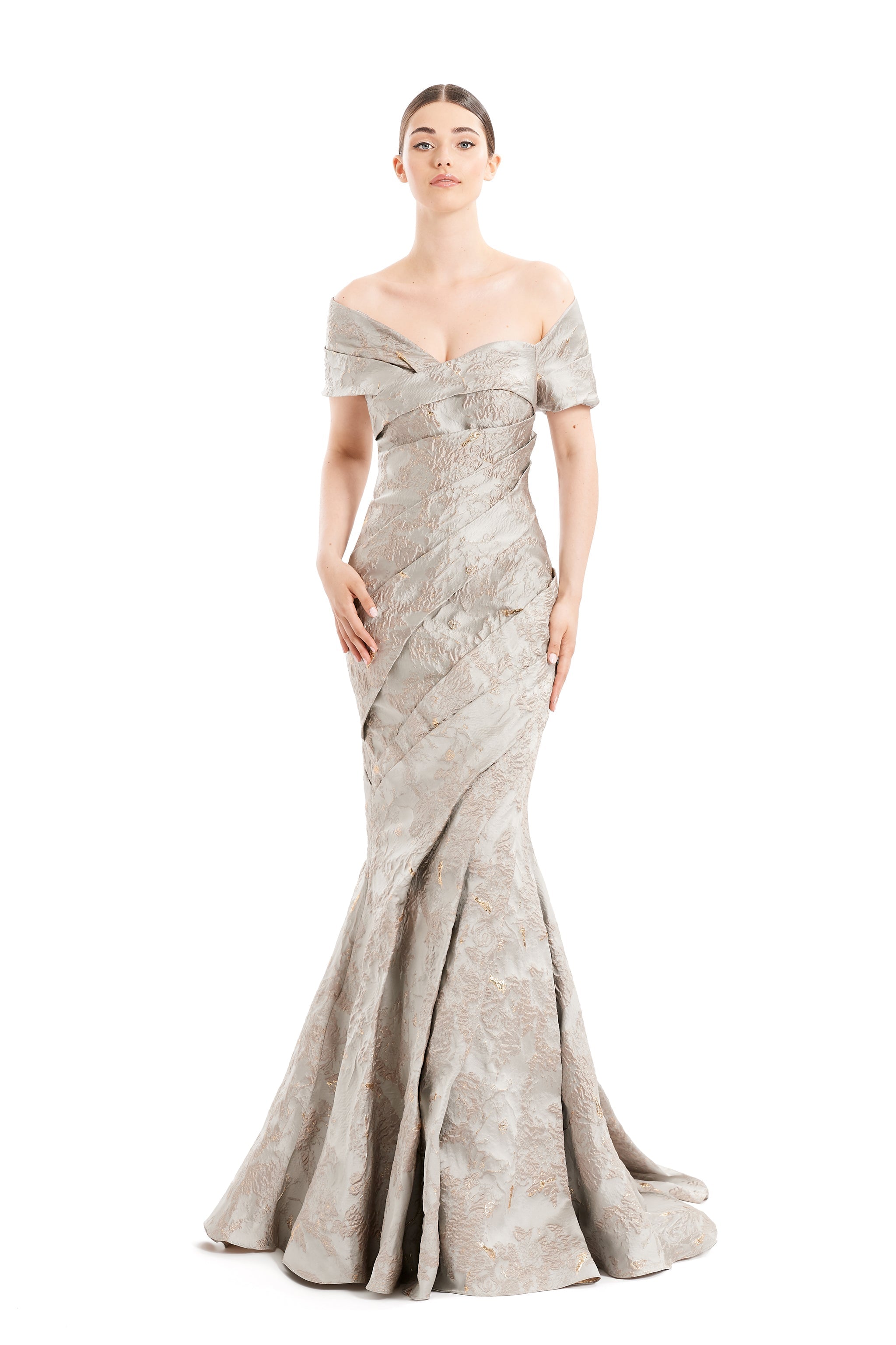 Formal Dresses Mermaid Long Pleated Formal Dress Silver Mink/Gold