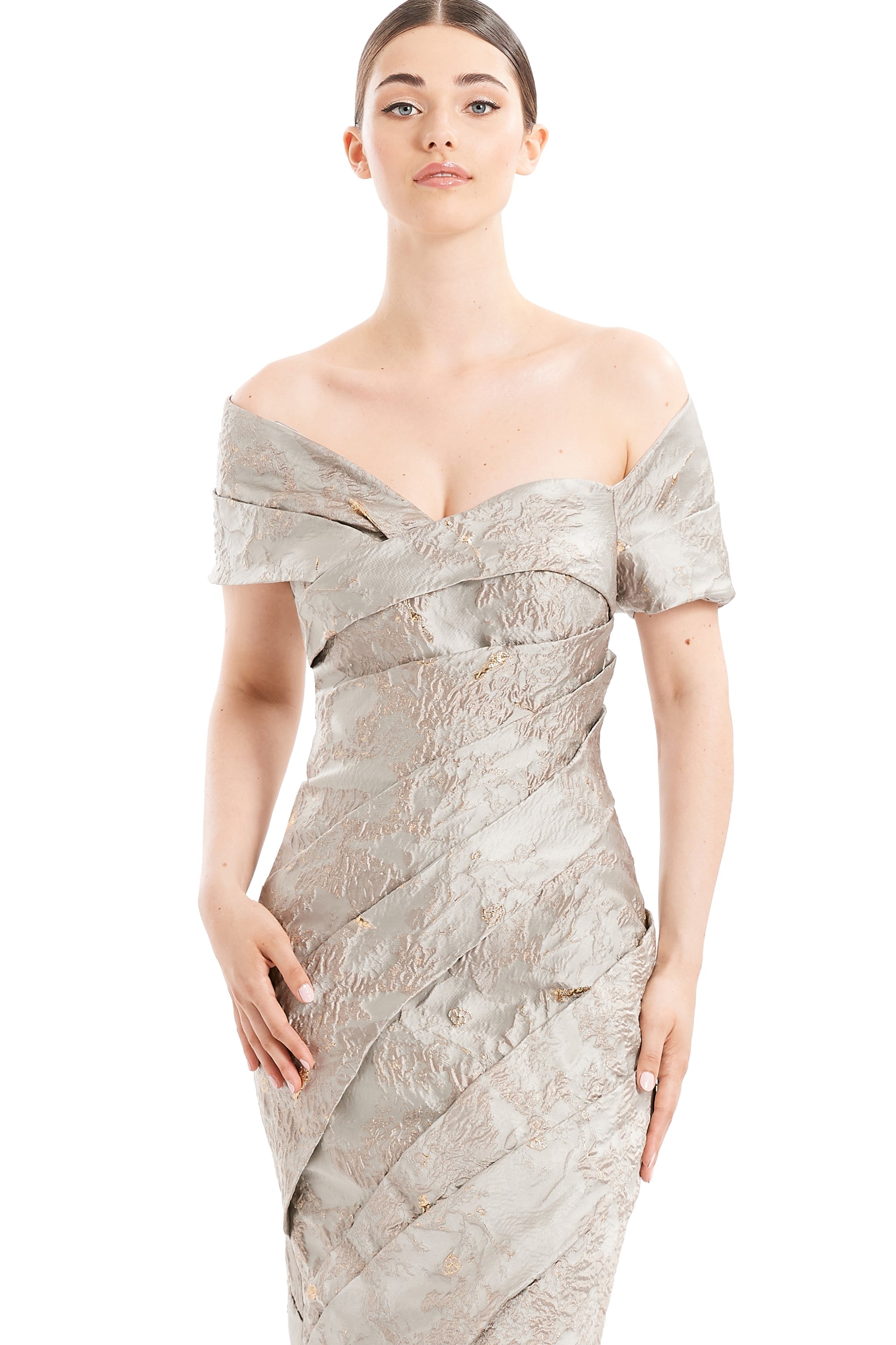 Formal Dresses Mermaid Long Pleated Formal Dress Silver Mink/Gold