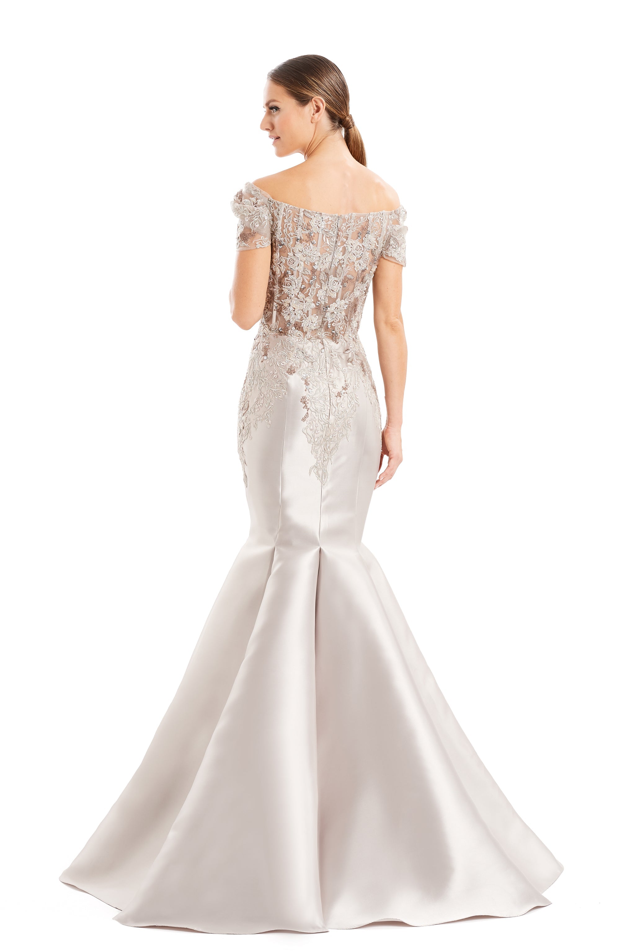 Formal Dresses Long Beaded Applique Formal Mermaid Evening Dress Silver/Taupe