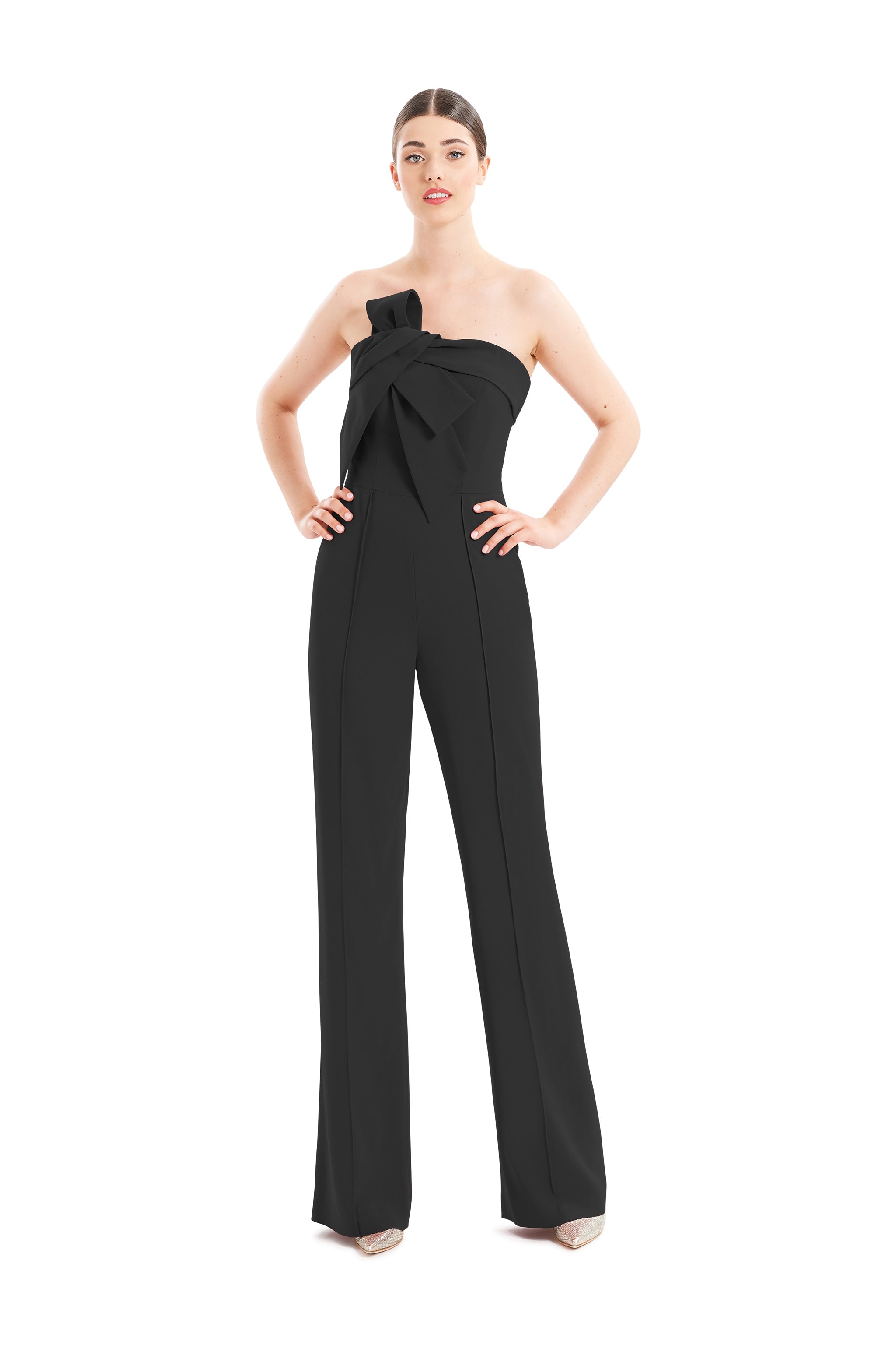 Jumpsuit Long Fitted Formal Pleated Jumpsuit Black