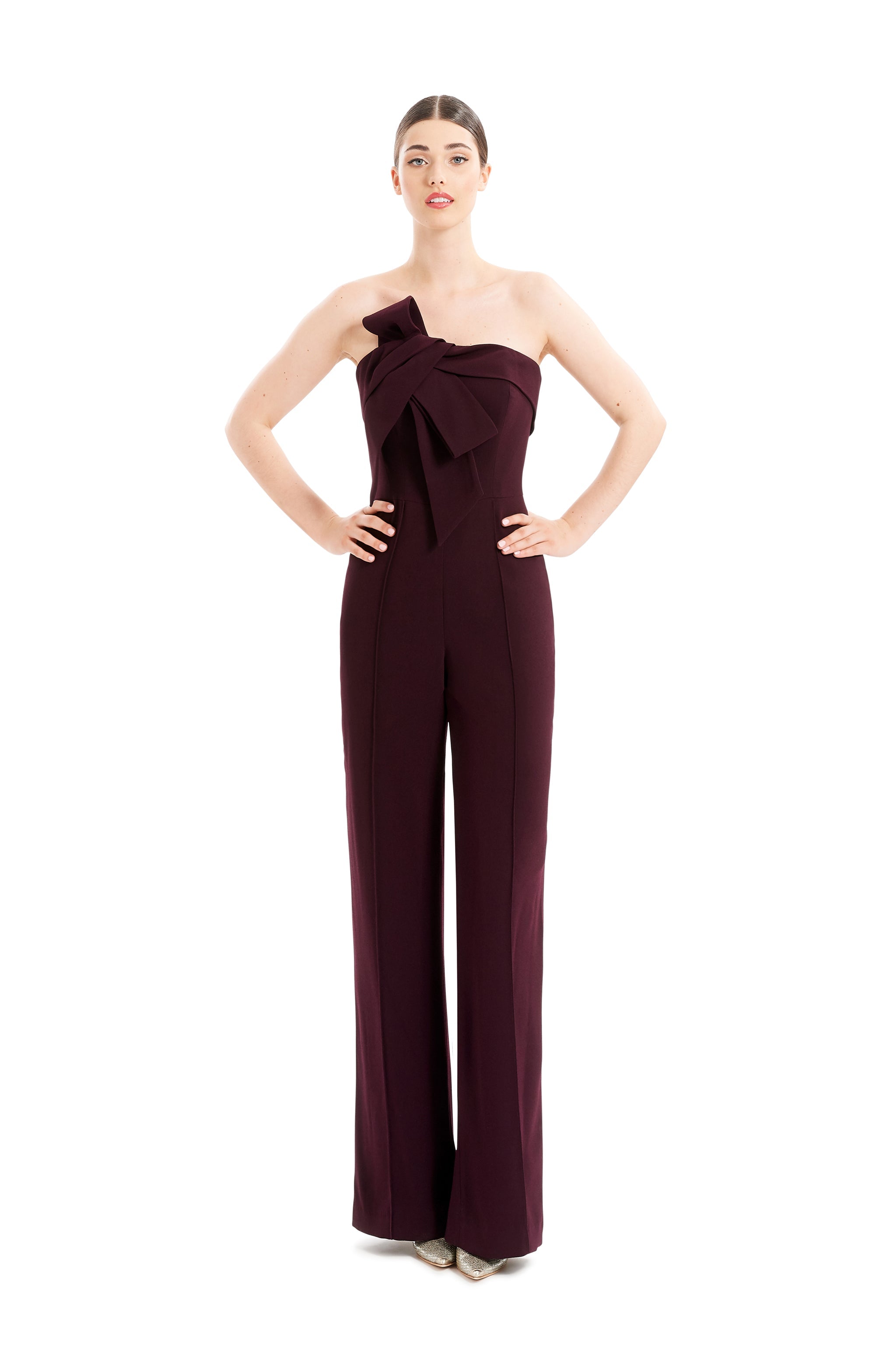Jumpsuit Long Fitted Formal Pleated Jumpsuit Aubergine