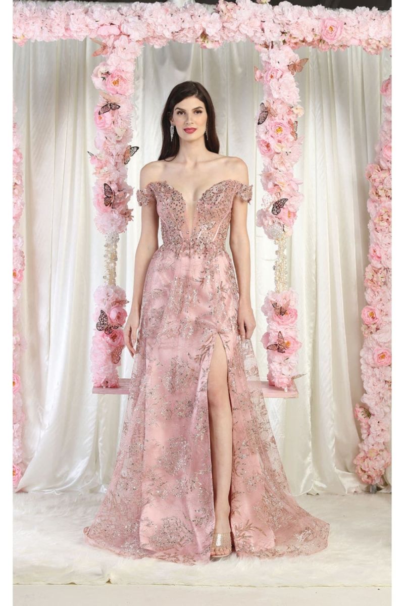 Off-the-Shoulder Floor-Length Tulle Prom A-Line May Queen 1975