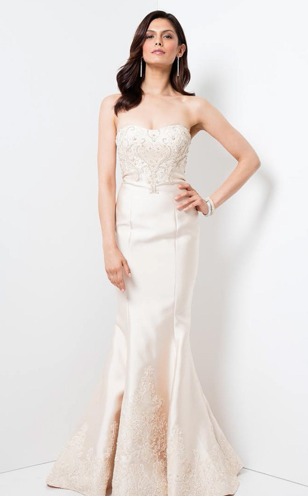 Prom Dresses Mermaid Long Prom Beaded Lace Formal Dress Almond