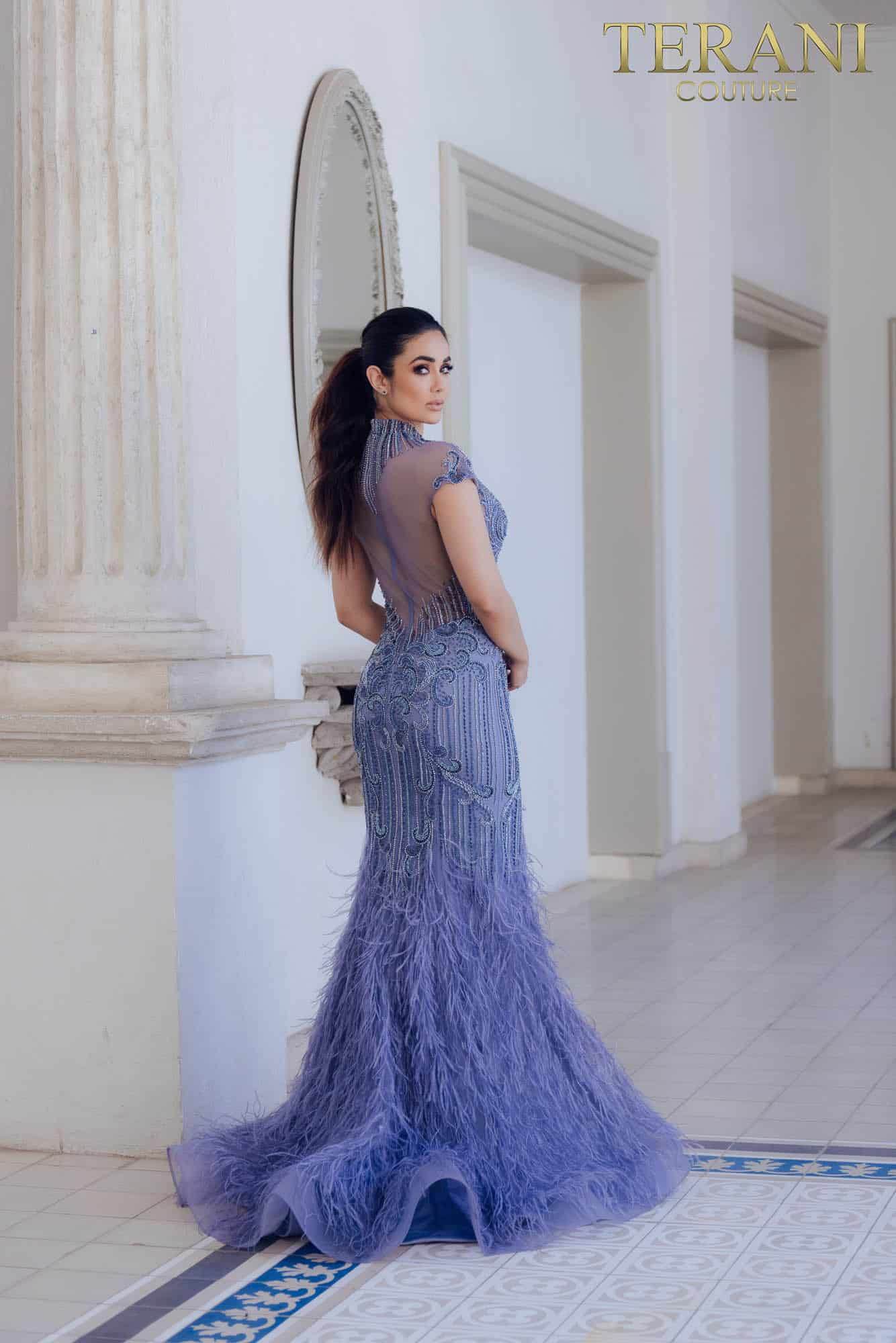 Terani Couture Fitted Long Prom Dress 1721GL4446 - The Dress Outlet Vintage Blue