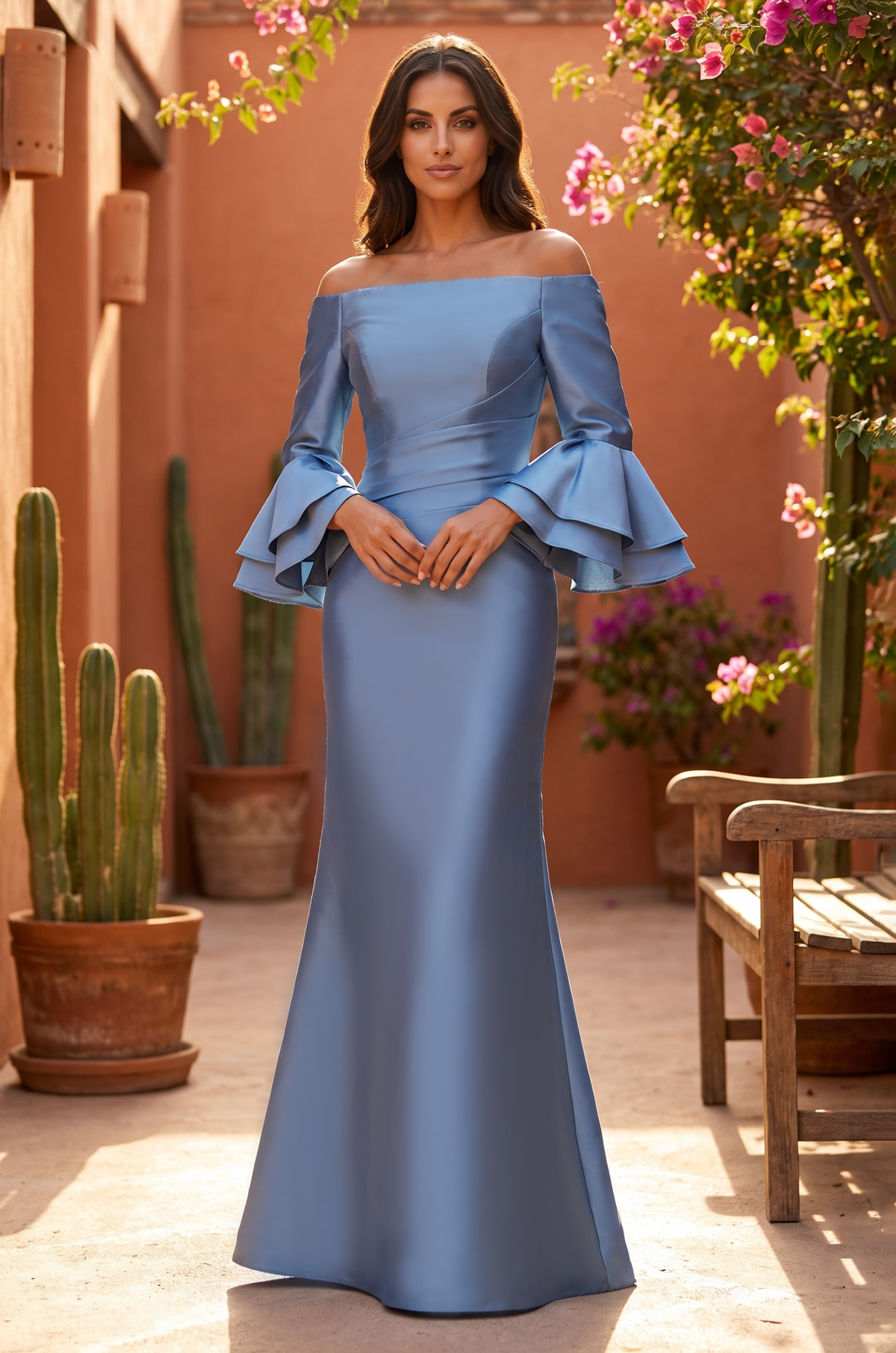 Formal Dress Bell Sleeve Satin Evening Gown