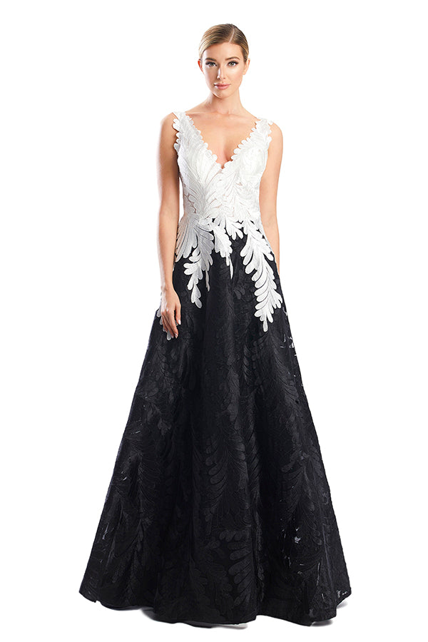 Prom Dresses Long Ball Gown Floral Print Prom Dress Black/White