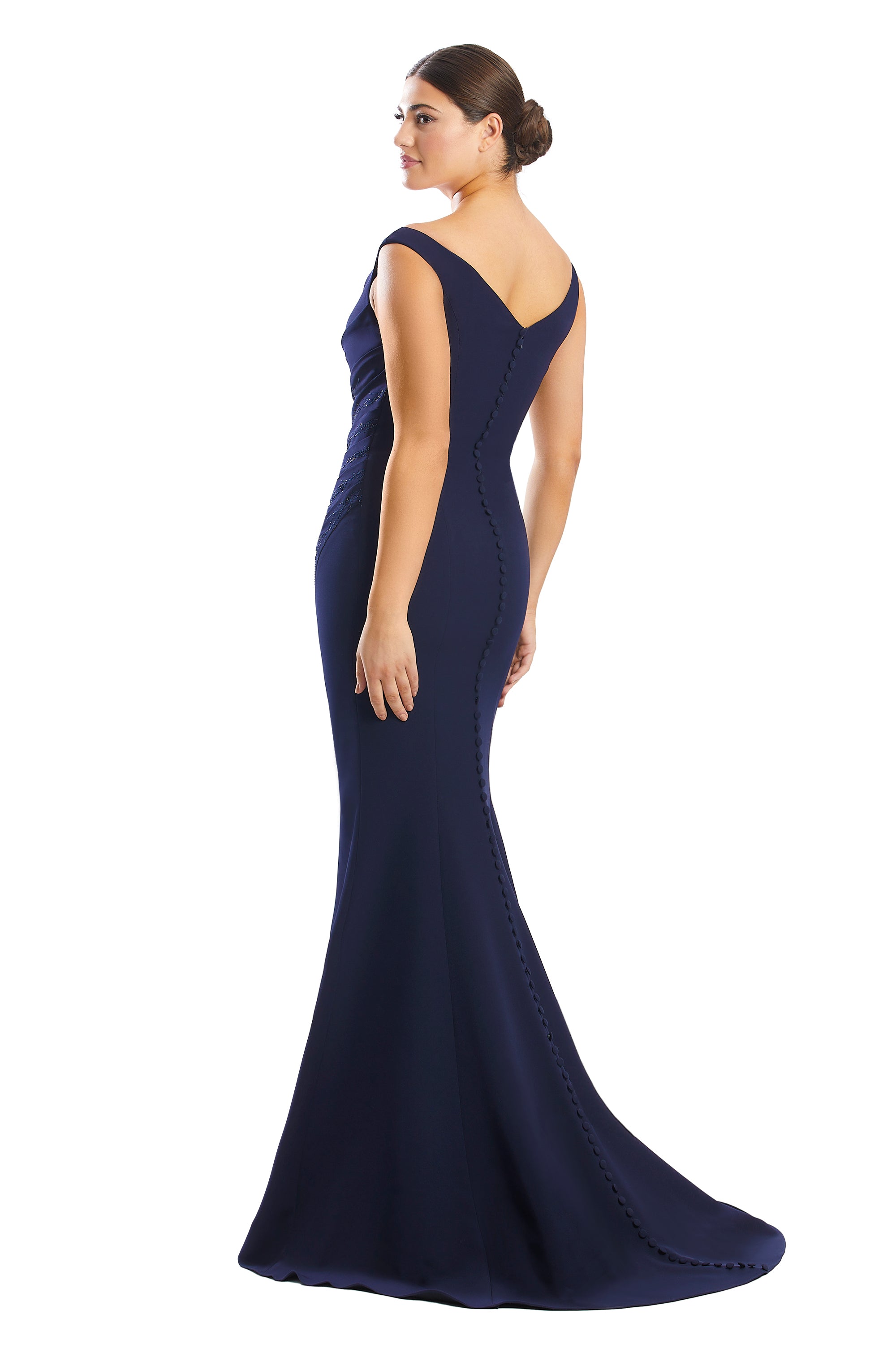 Formal Dresses Beaded Long Formal Pleated Slit Evening Dress Navy