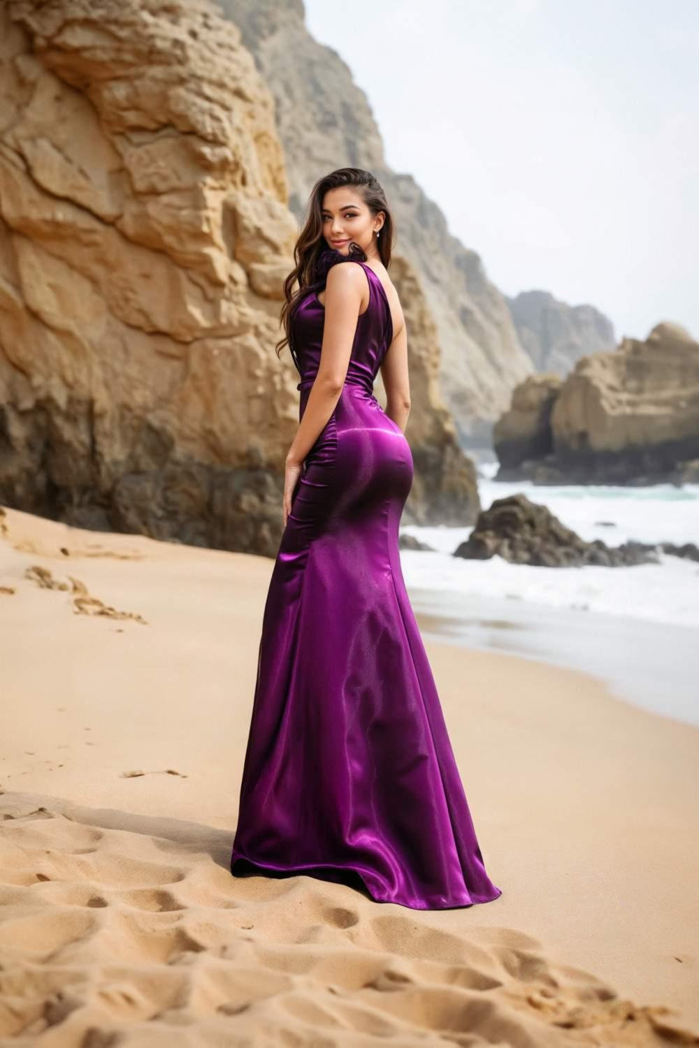 Prom Dresses Long Ruffle Formal Fitted Slit Prom Dress Plum