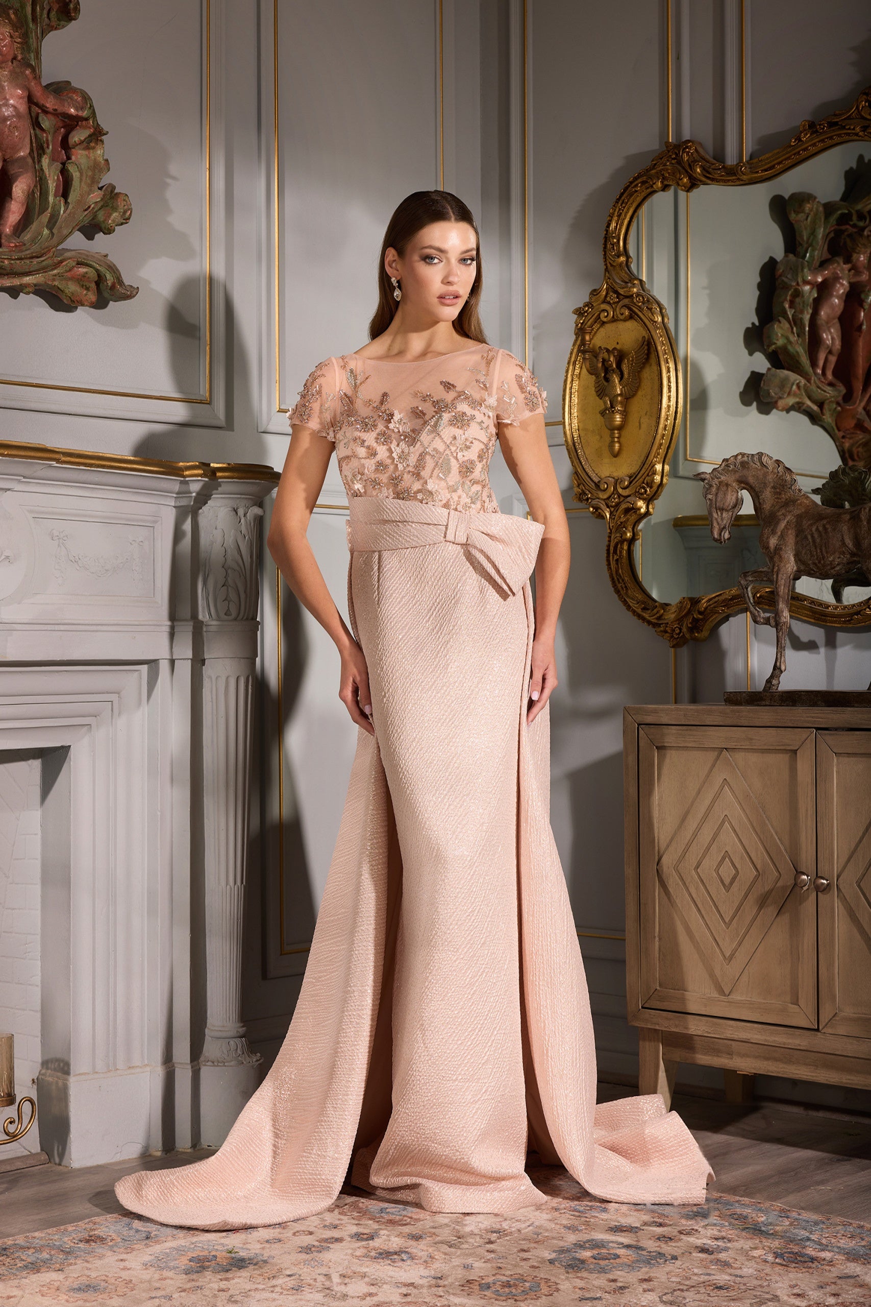 Rose Gold Terani Couture 252E5157 Fitted Long Formal Overskirt