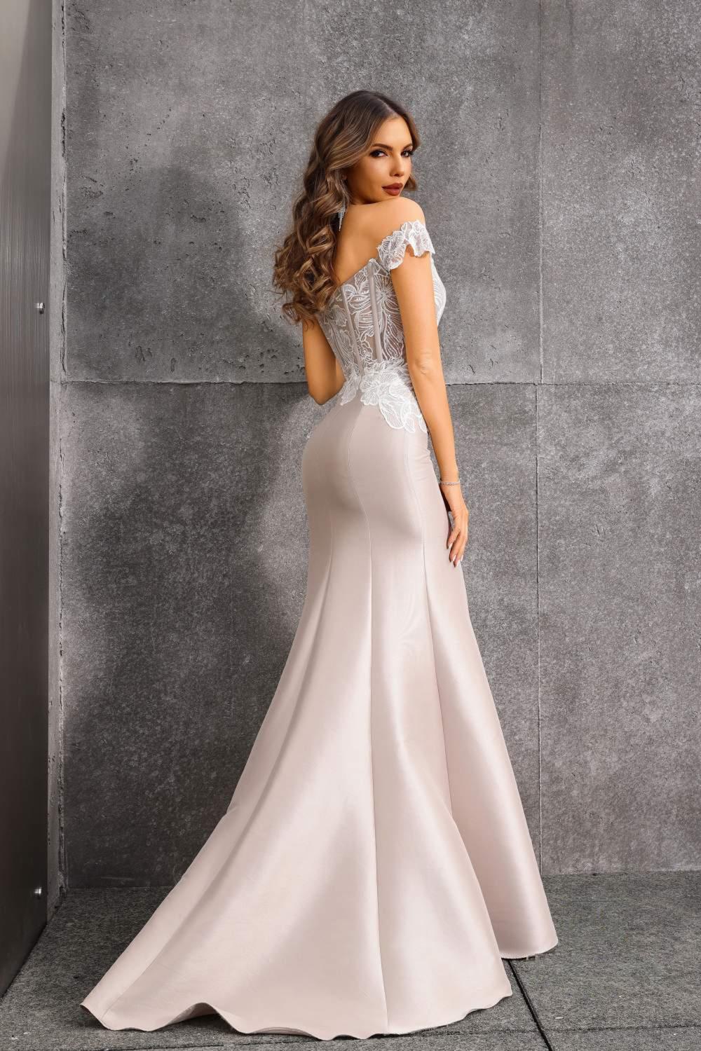 Formal Dresses Long Mermaid Beaded Corset Formal Dress Ivory Taupe