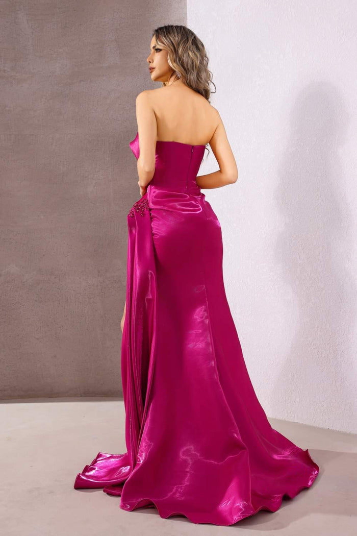 Formal Dresses Fitted Formal Slit Long Evening Dress Fuchsia