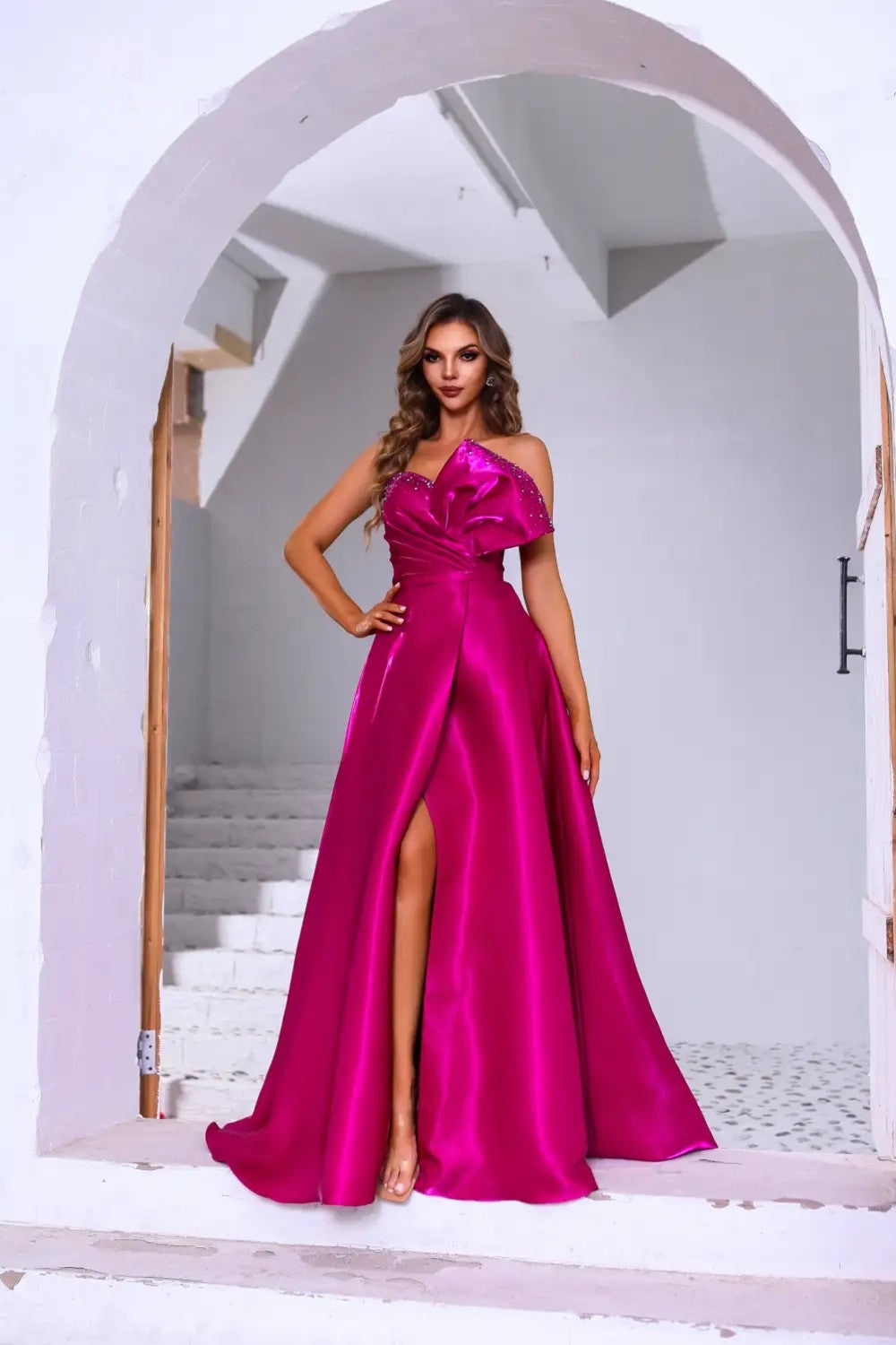 Magenta Terani Couture 251E4051 Beaded A Line Long Formal Evening