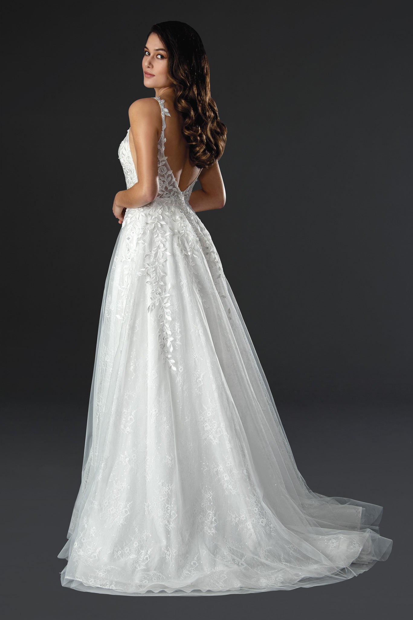 Wedding Dresses Long Lace A Line Wedding Dress Off White-Tulle-22557-Lace