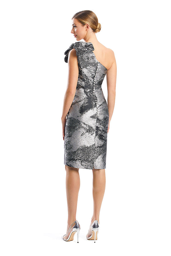 Cocktail DressesFitted Short Printed Knee Length Cocktail Dress Black/Silver