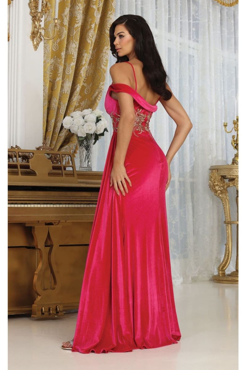 V-Neck Floor-Length Velvet Prom Sheath/Column May Queen RQ8087