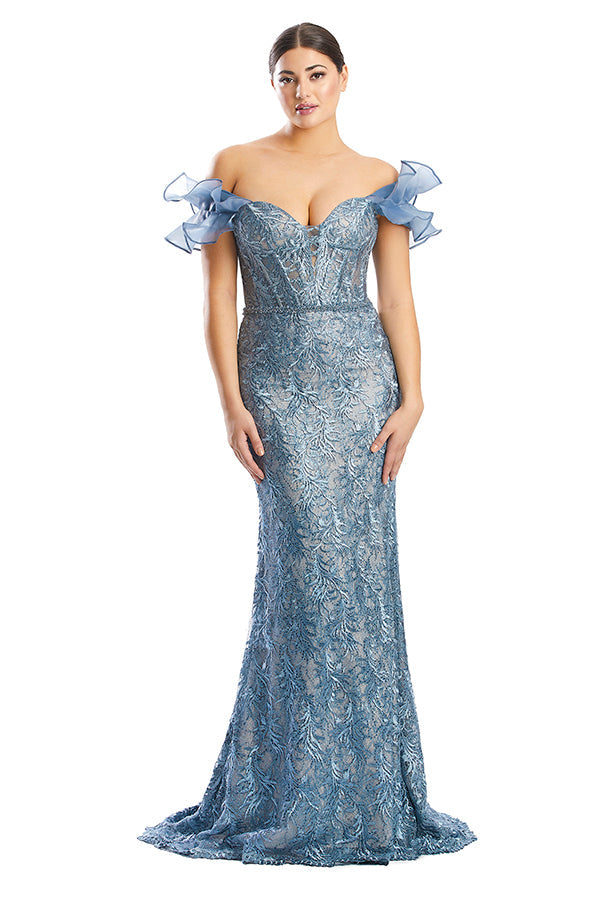Prom Dresses Fitted Long Formal Lace Evening Prom Dress Juniper Blue