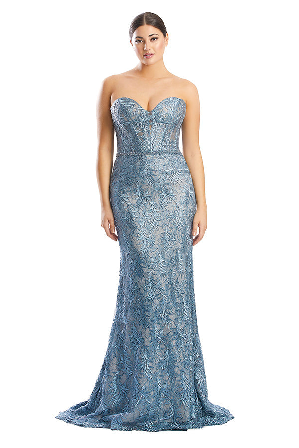 Prom Dresses Fitted Long Formal Lace Evening Prom Dress Juniper Blue
