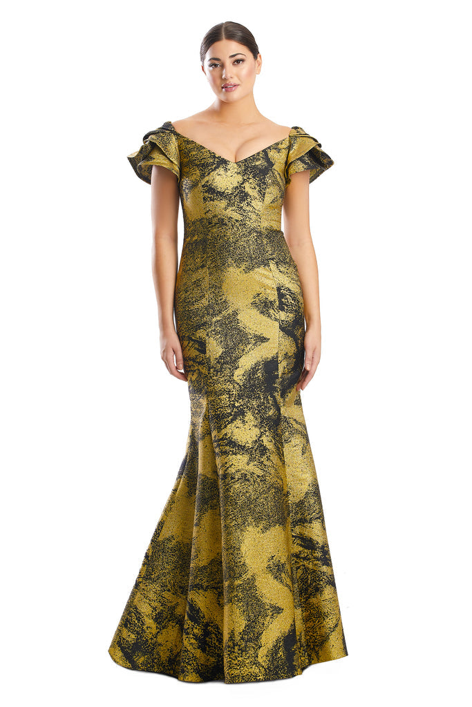 Formal Dresses Electric Long Metallic Formal Evening Ruffle Dress Black/Gold