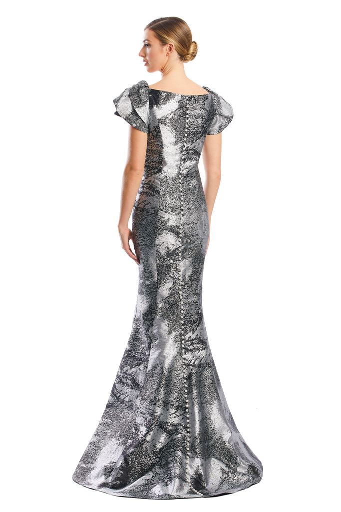 Formal Dresses Electric Long Metallic Formal Evening Ruffle Dress Black/Silver