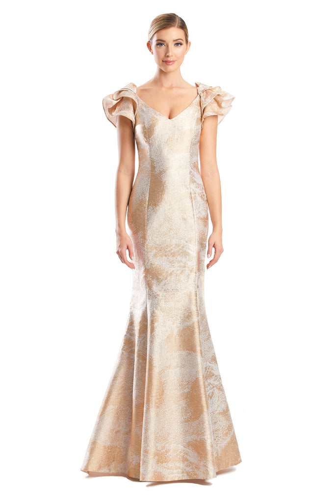 Formal Dresses Electric Long Metallic Formal Evening Ruffle Dress Blush/Copper