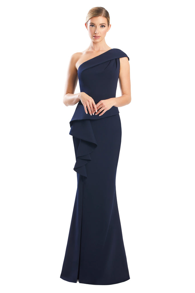 Formal Dresses Fitted Long Formal Peplum Evening Dress Navy