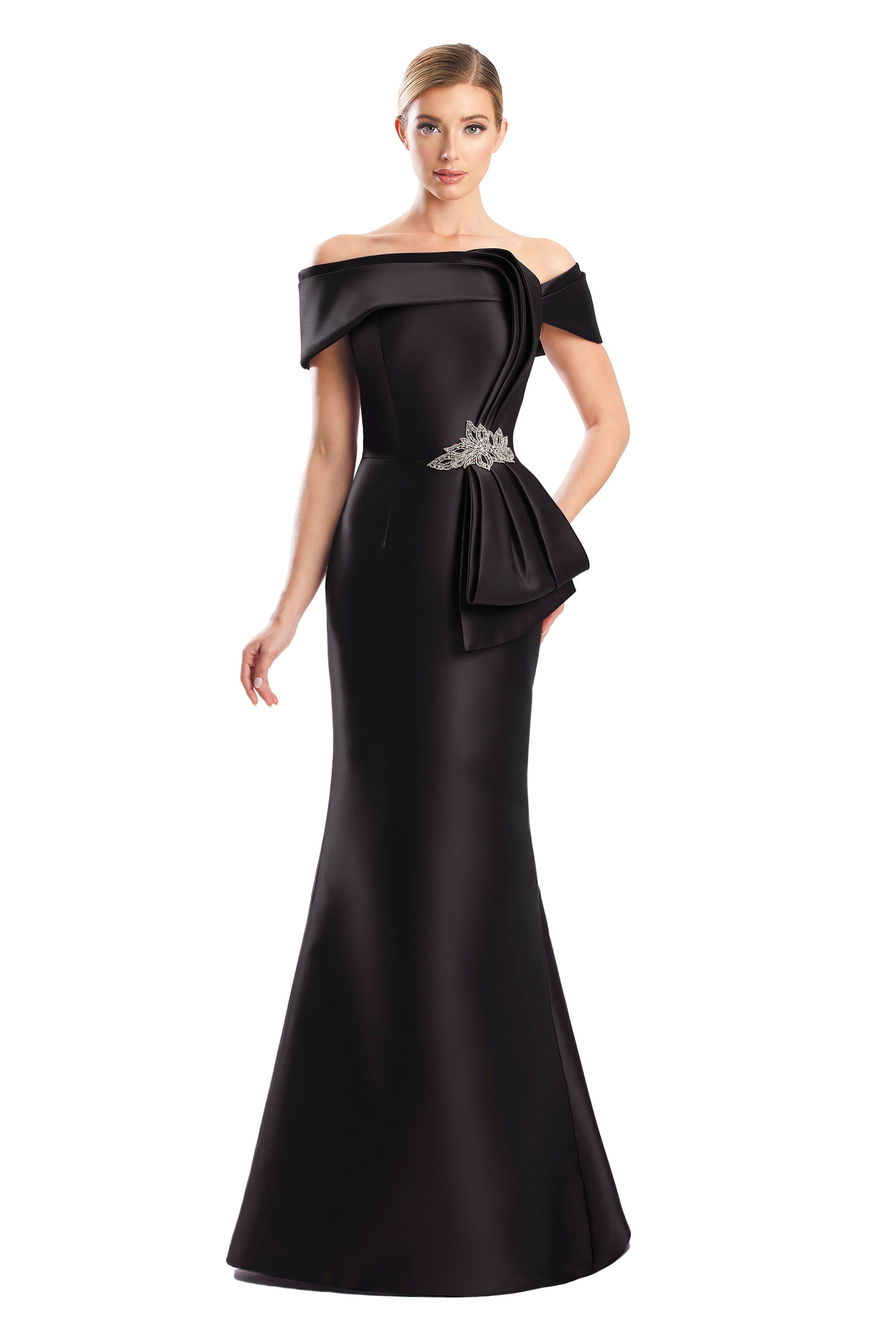 Formal Dresses Pleated Long Formal Beaded Evening Dress Black