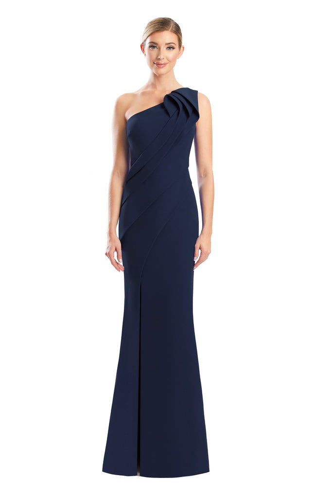 Formal Dresses Pleated Long Formal Fitted Slit Evening Dress Navy
