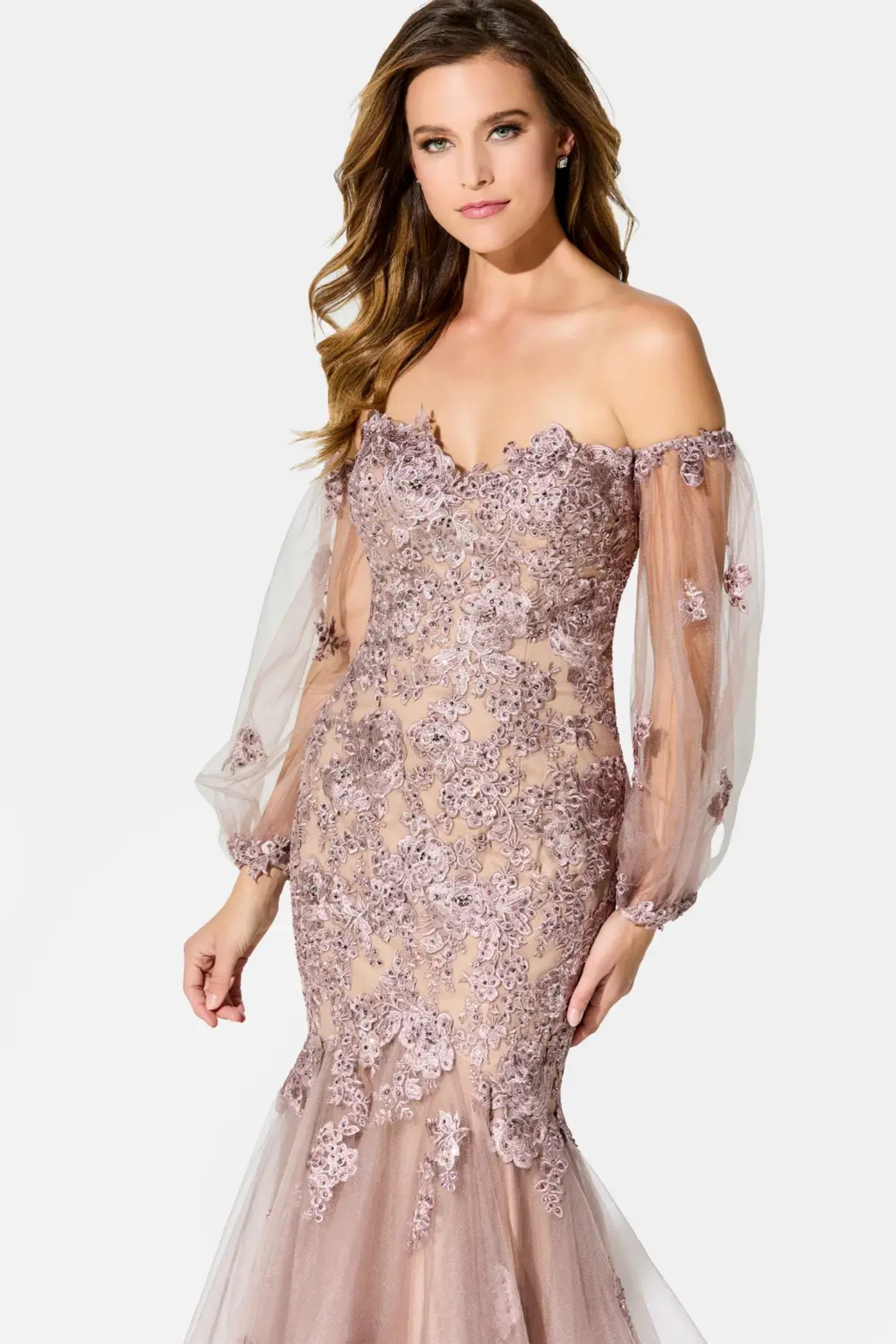Prom Dresses Mermaid Long Formal Lace Applique Sequin Dress Rum Pink