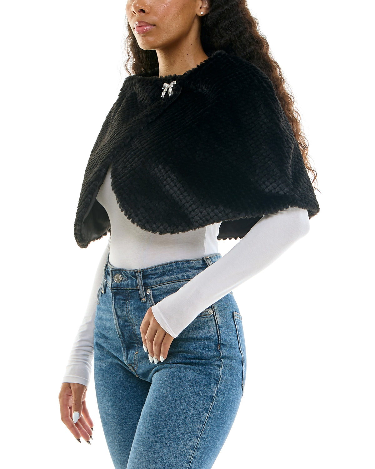 Nina Leonard L4418AF Black faux-fur caplet, side view