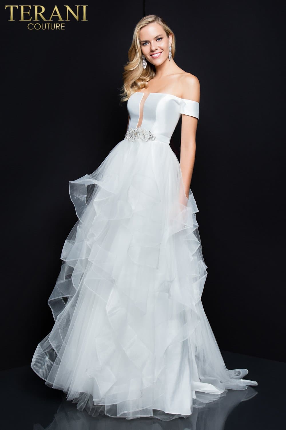 Terani Couture Off The Shoulder Long Gown 1811P5838 - The Dress Outlet