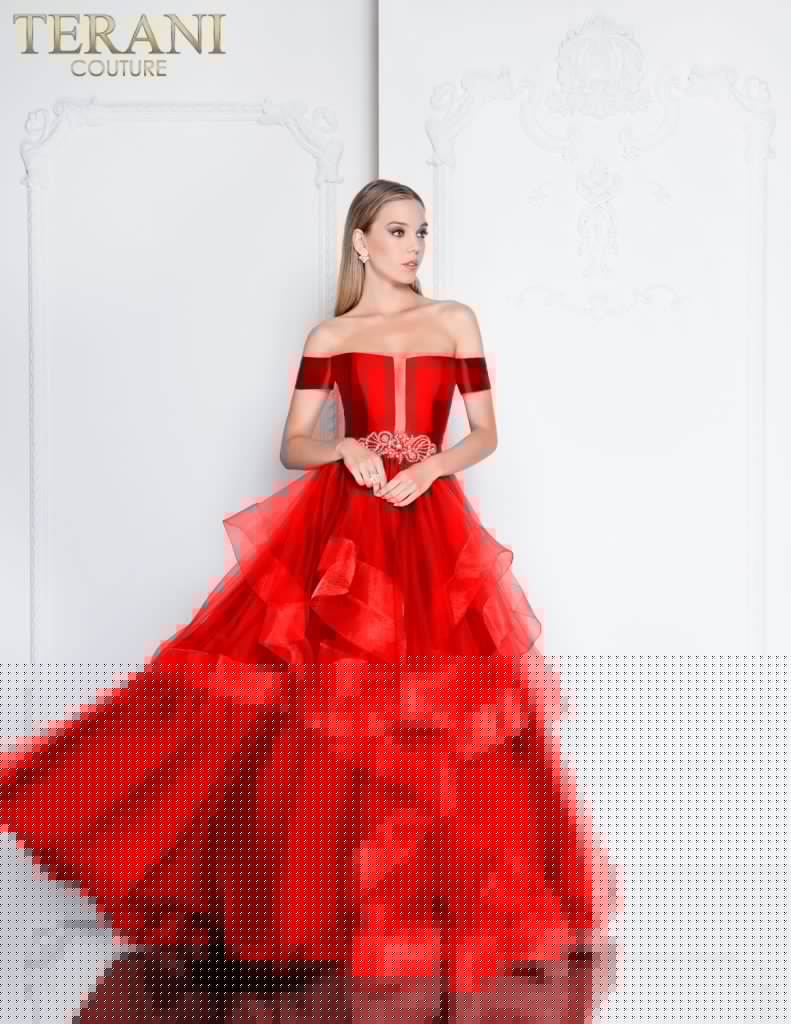 Terani Couture Off The Shoulder Long Gown 1811P5838 - The Dress Outlet