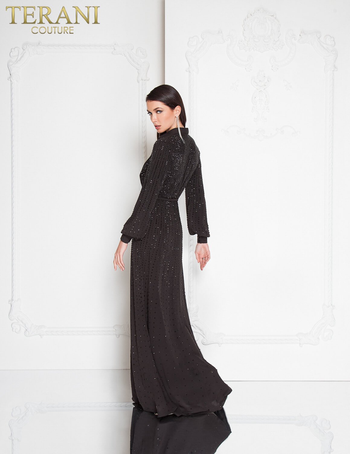 Formal Dresses Long Sleeve Formal Prom Beaded Dress Black
