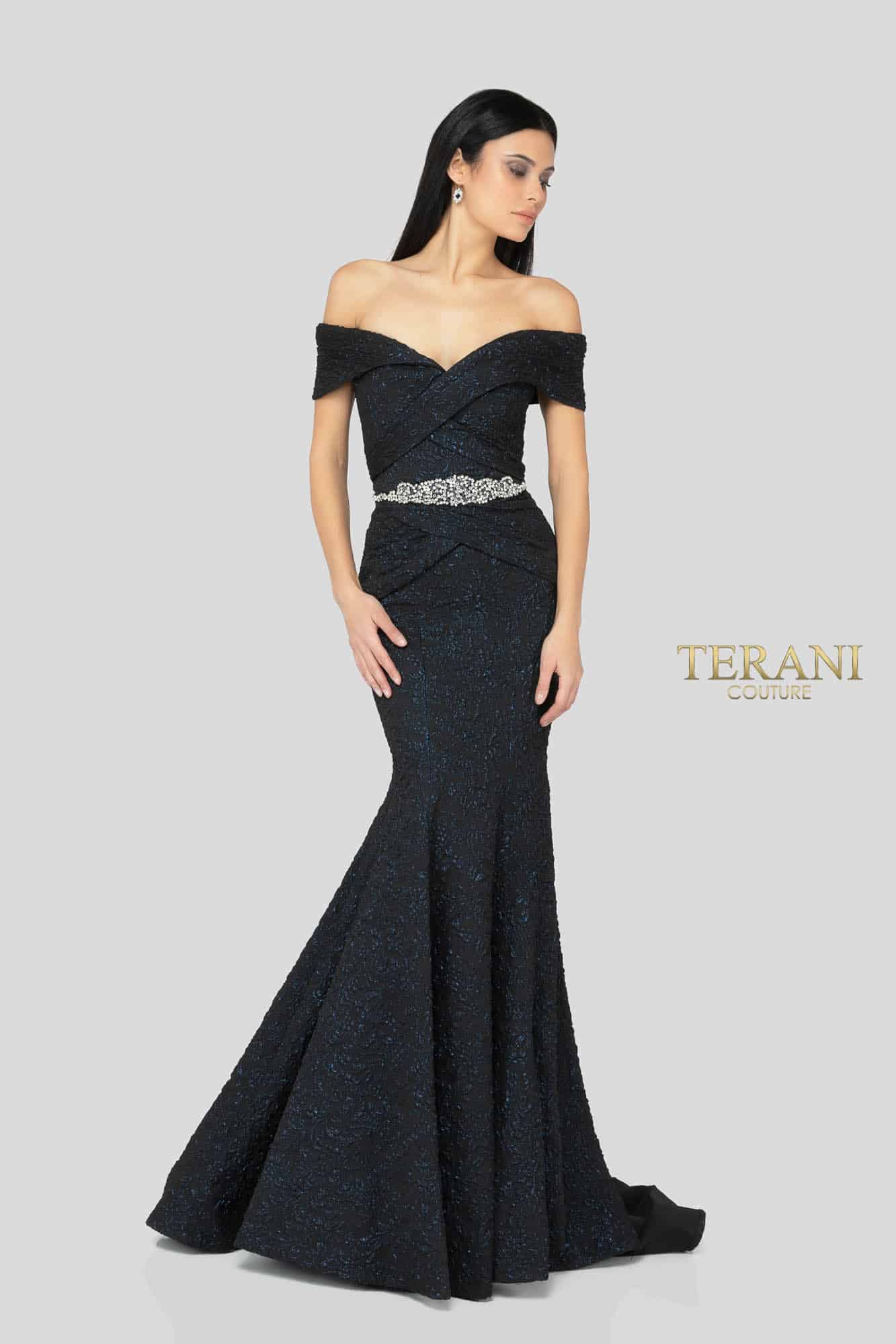 Terani Couture Long Off The Shoulder Evening Gown 1812M6657 - The Dress Outlet