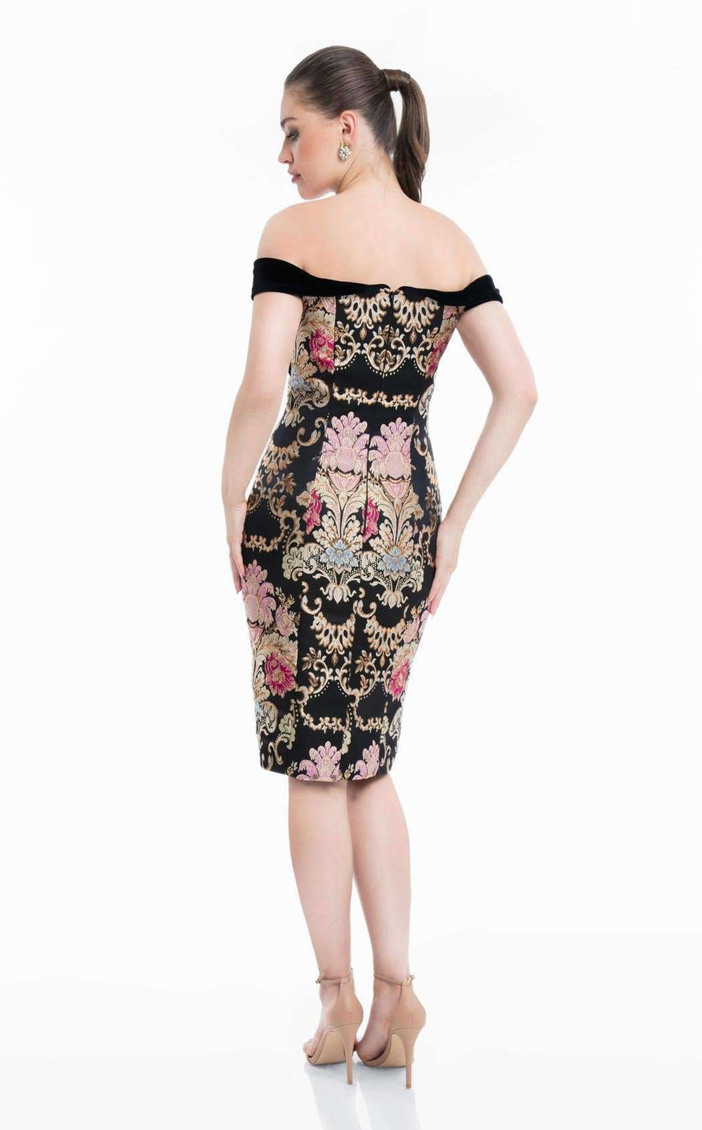 Cocktail Dresses Fitted Knee Length Pattern Cocktail Dress Black Multi