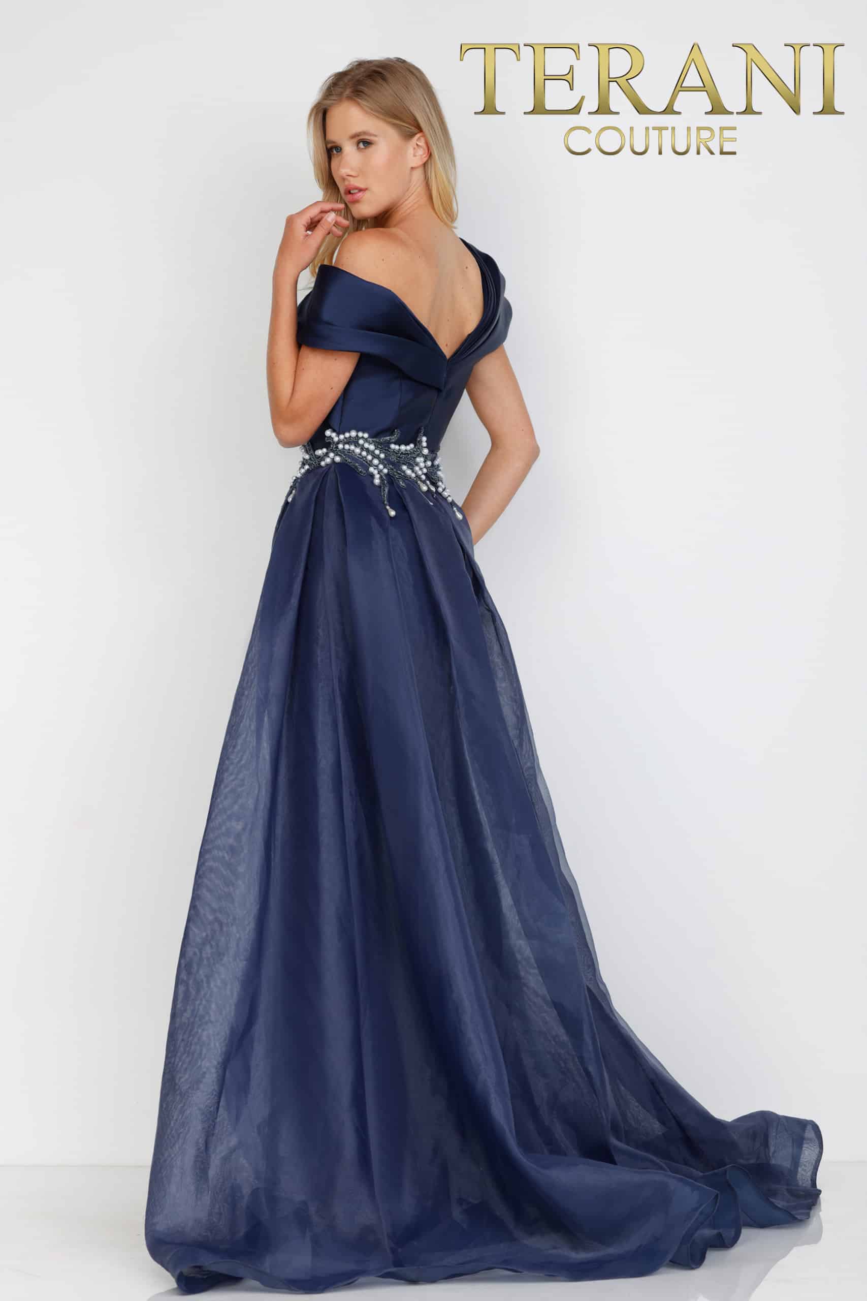 Formal Dresses Long Formal Prom Beaded Overskirt Dress Navy