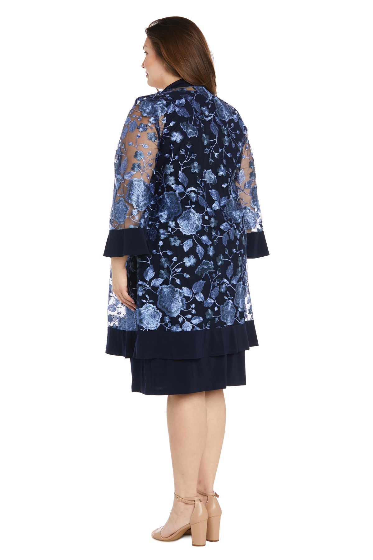 Plus Size Dresses Short Formal Floral Print Jacket Plus Size Dress Navy/Periwinkle