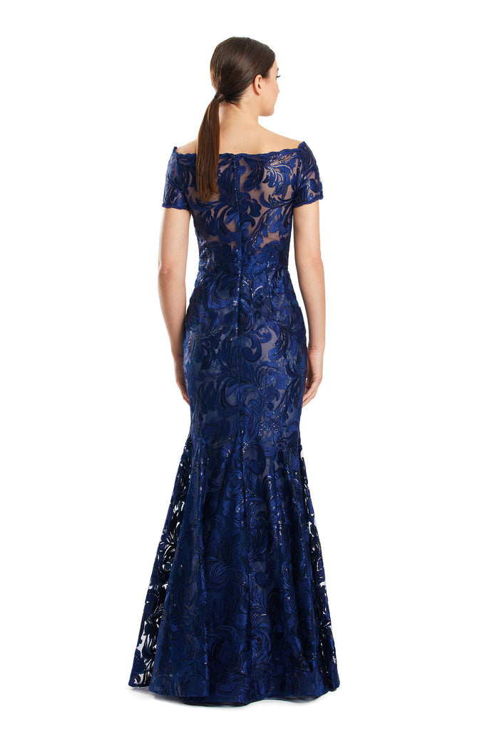 Formal Dresses Long Formal Sequin Lace Applique Evening Dress Navy