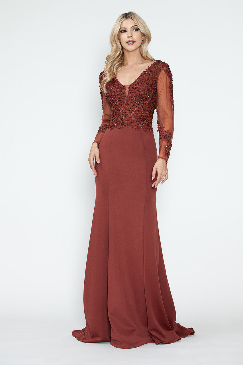 Mother of the Bride Dresses Long Sleeve Formal Beaded Mother of the Bride Dress Lenovia 8323 Sienna