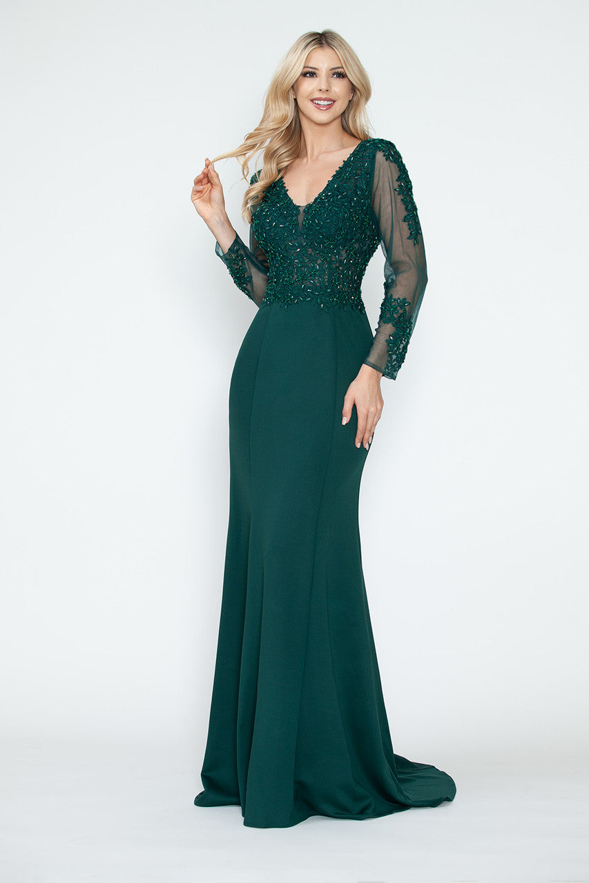 Mother of the Bride Dresses Long Sleeve Formal Beaded Mother of the Bride Dress Lenovia 8323 Hunter Green