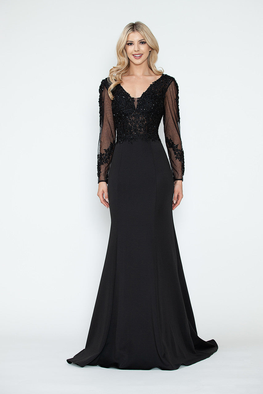 Mother of the Bride Dresses Long Sleeve Formal Beaded Mother of the Bride Dress Lenovia 8323 Black