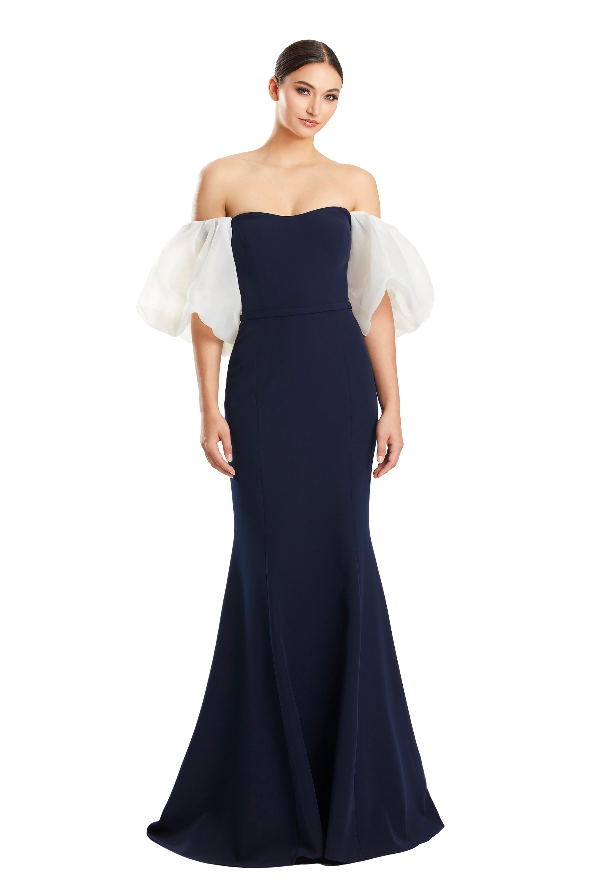 Formal Dresses Beaded Long Formal Fitted Evening Dress Navy/White