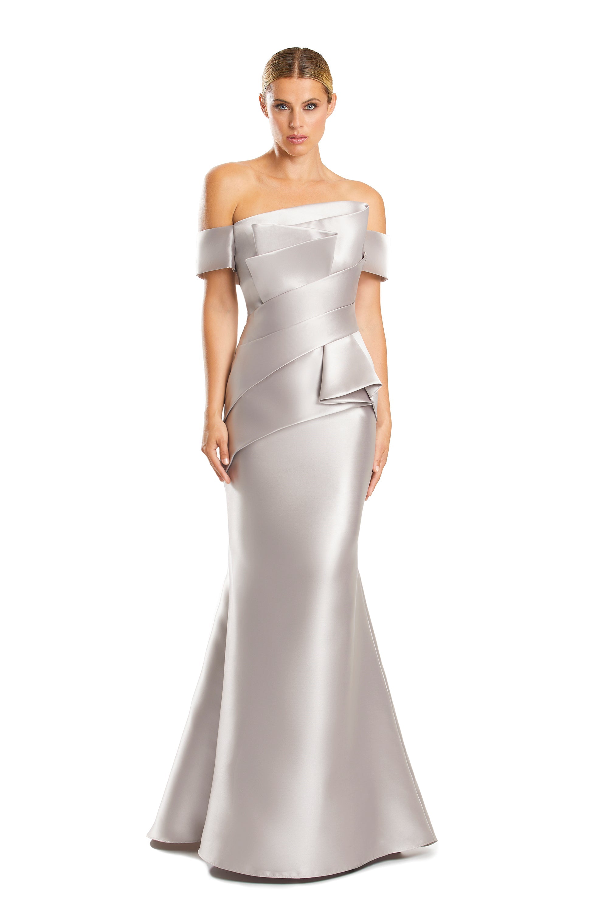 Prom Dresses Pleated Long Mermaid Formal Evening Prom Dress Silver/Taupe