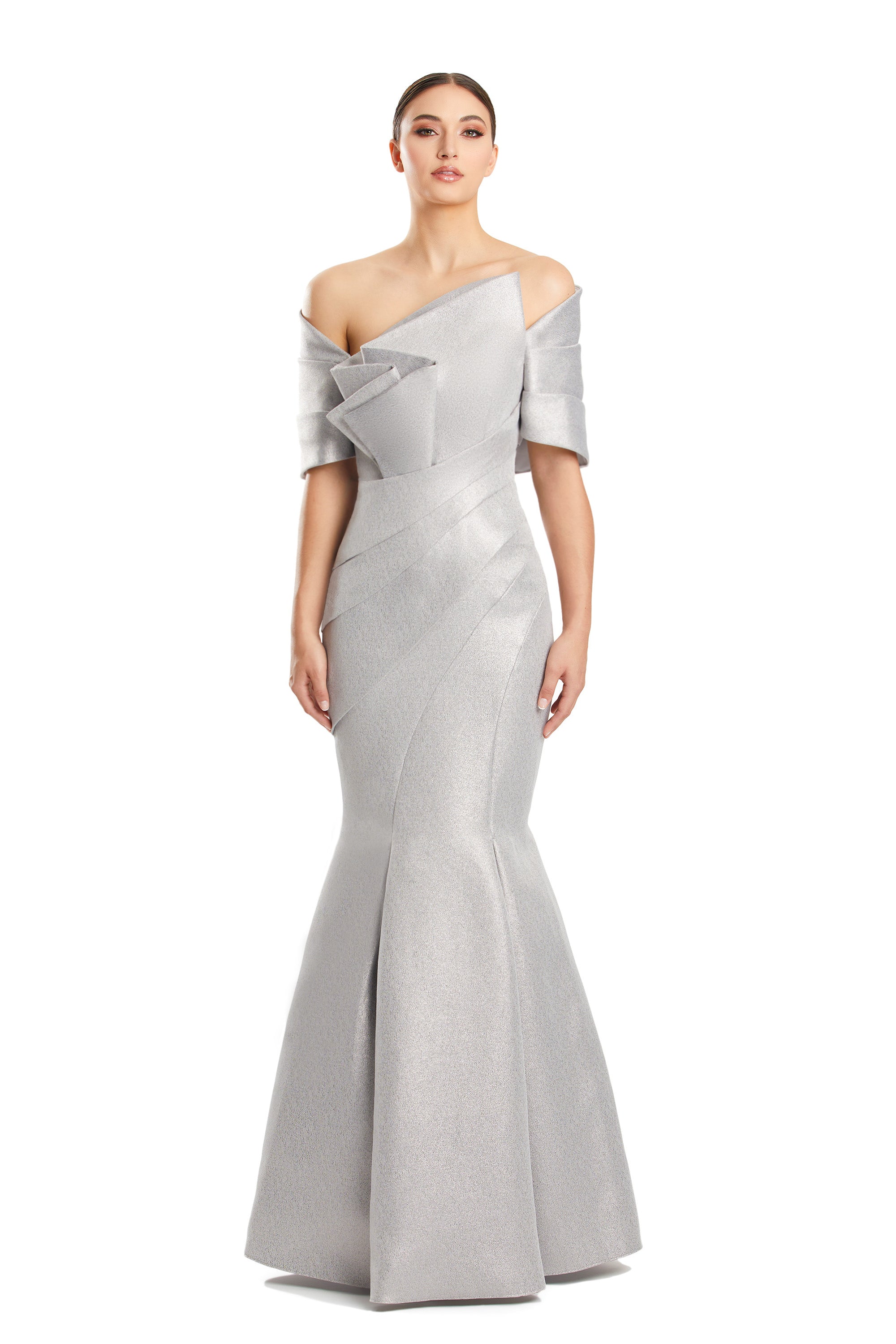 Prom Dresses Pleated Long Formal Mermaid Prom Evening Dress Platinum