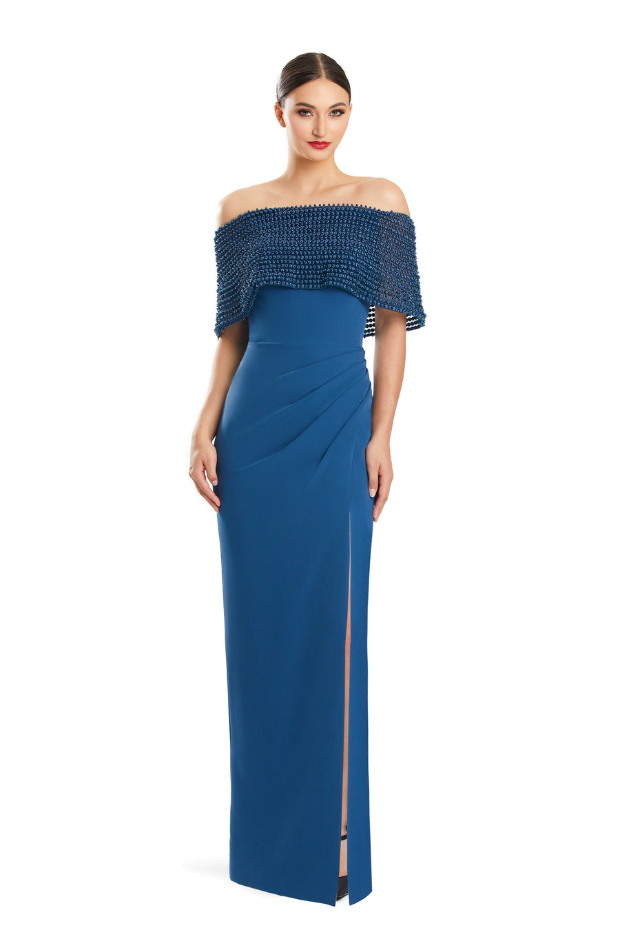 Formal DressesFormal Long Pleated Evening Cape Dress Twilight Blue