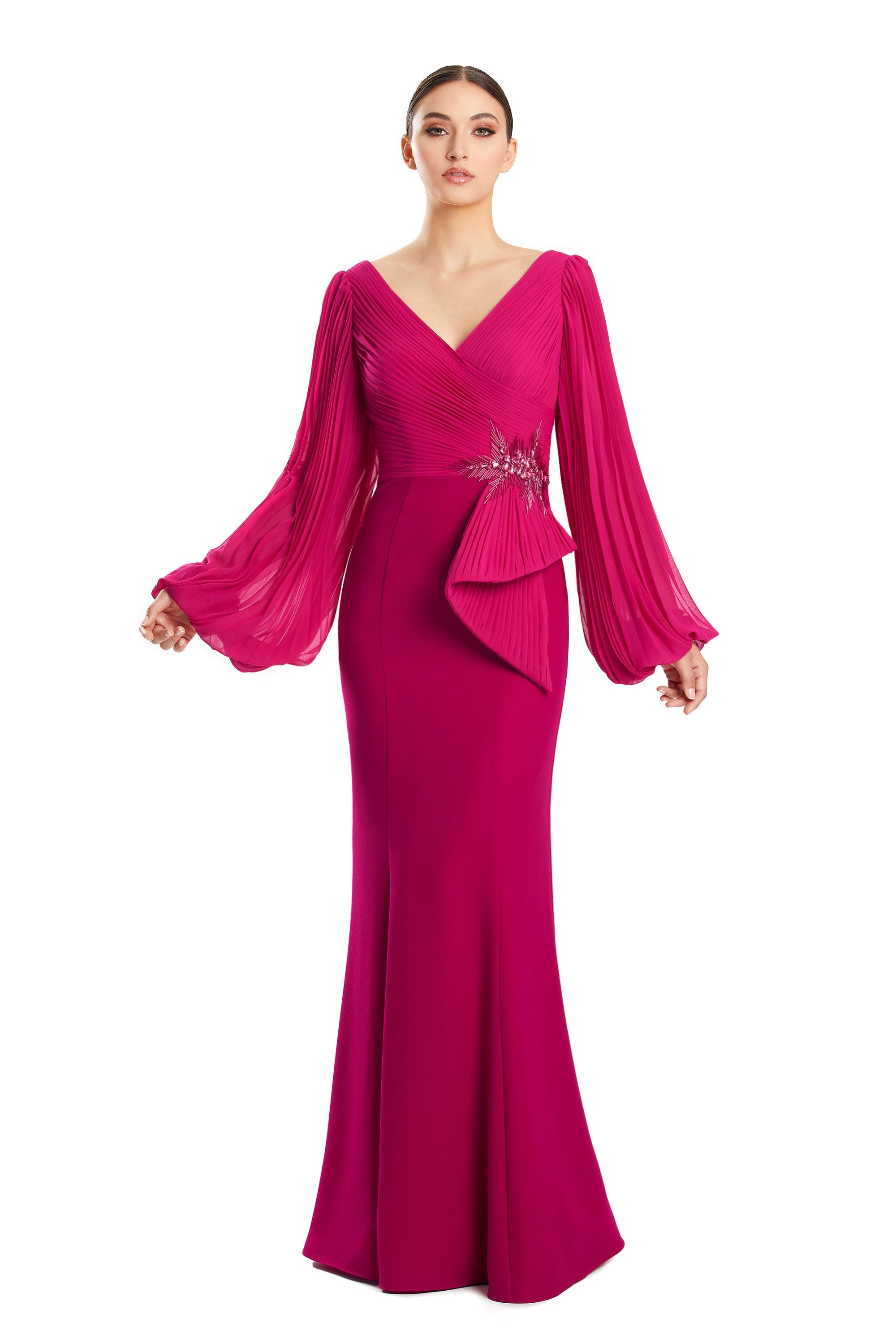 Formal Dresses Long Sleeve Formal Beaded Mermaid Dress Cranberry